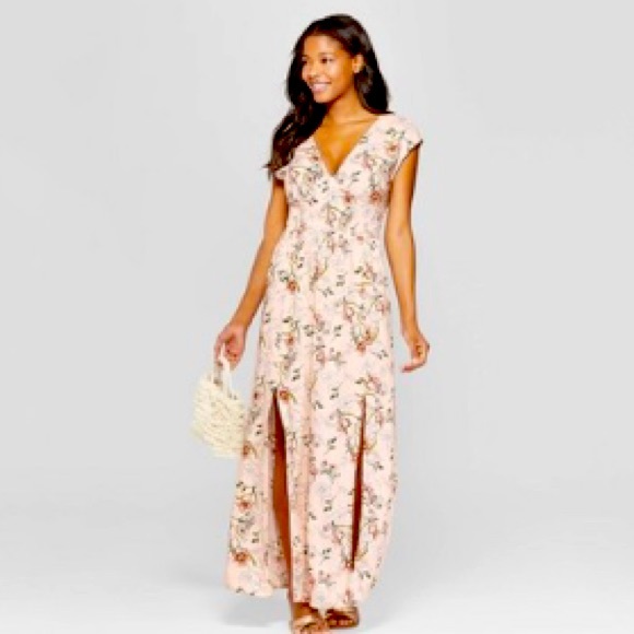Xhiliration | Blush pink floral smocked maxi dress - Picture 1 of 11
